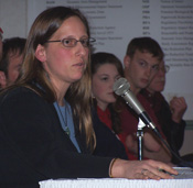 Tora Johnson testifies at whale entanglement hearing.